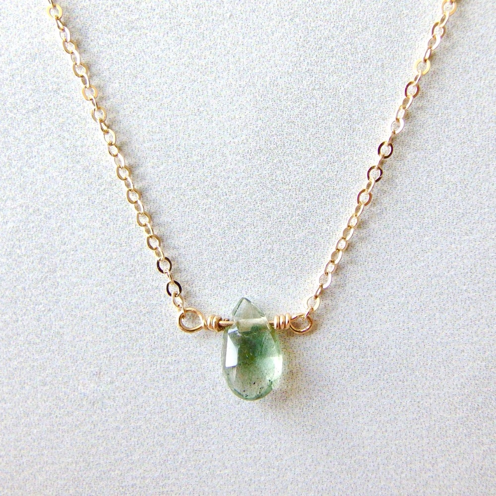 Moss aquamarine necklace 14k gold fill